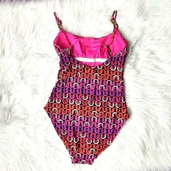 Trina Turk One Piece Swimsuit 8 Echo Chain Scoop Neck Pink Resortwear - Picture 5 of 11
